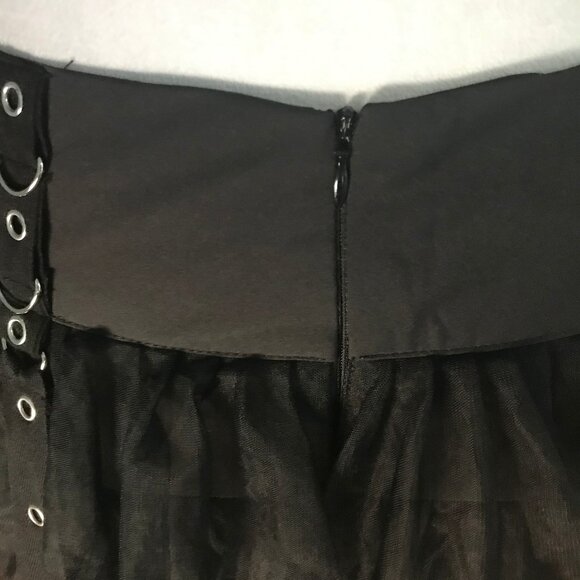 Goth Punk Visual Kei Black Buckle & Strap Ruffle Mini Skirt S - Picture 10 of 11